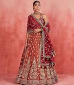 Red Embroidererd Silk Lehenga Set With Dupatta