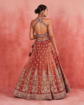 Red Embroidererd Silk Lehenga Set With Dupatta 3
