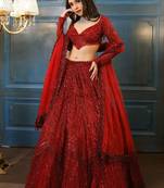 Red Embroidererd Georgette Lehenga Set With Dupatta