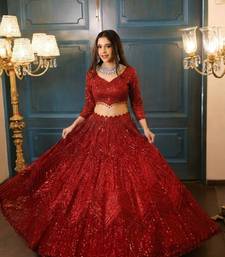 Red Embroidererd Georgette Lehenga Set With Dupatta