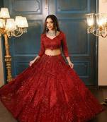 Red Embroidererd Georgette Lehenga Set With Dupatta