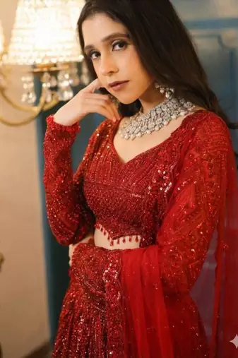 Red Embroidererd Georgette Lehenga Set With Dupatta