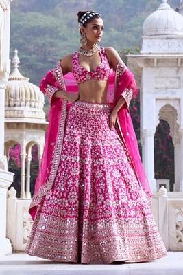 Rani Pink Thread Zari Sequins Foil Mirror Work Georgette Lehenga Choli 2
