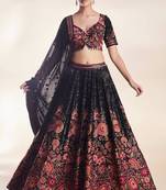 Eilara Women's Black  thread embroidery and sequins work faux georgette lehenga choli