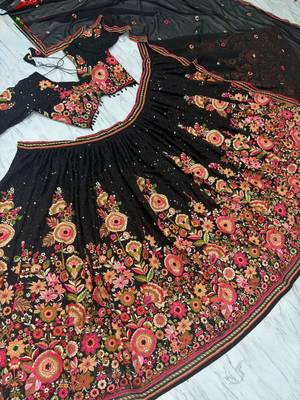 Eilara Women's Black  thread embroidery and sequins work faux georgette lehenga choli 4