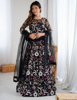 Butterfly Net Lehenga Choli with Heavy Thread & Sequins Embroidery 1