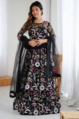 Butterfly Net Lehenga Choli with Heavy Thread & Sequins Embroidery