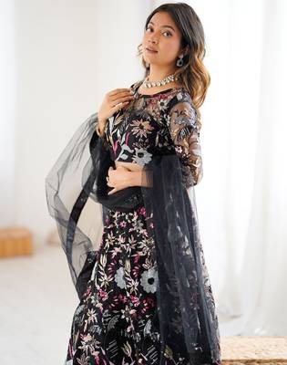 Butterfly Net Lehenga Choli with Heavy Thread & Sequins Embroidery 2