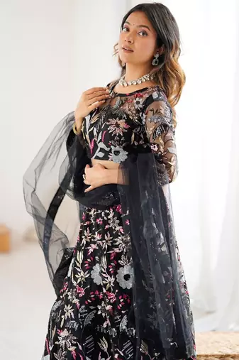 Butterfly Net Lehenga Choli with Heavy Thread & Sequins Embroidery