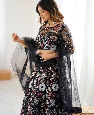 Butterfly Net Lehenga Choli with Heavy Thread & Sequins Embroidery 3