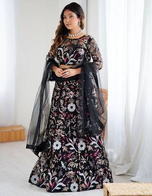 Butterfly Net Lehenga Choli with Heavy Thread & Sequins Embroidery 4