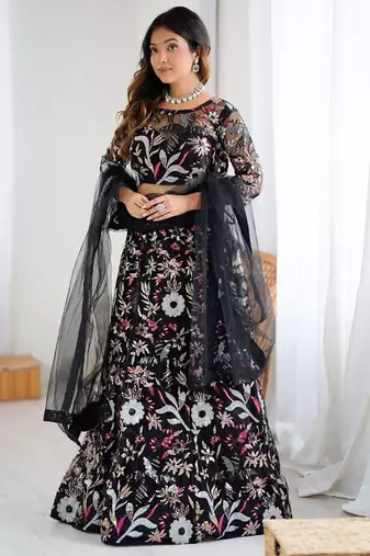 Butterfly Net Lehenga Choli with Heavy Thread & Sequins Embroidery