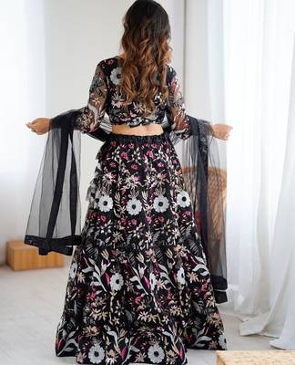 Butterfly Net Lehenga Choli with Heavy Thread & Sequins Embroidery 5