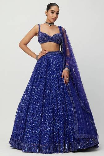 Royal Blue Butterfly Net Lehenga Choli with Dual Sequins and Jari Embroidery Bridal Wear