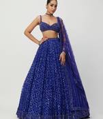 Royal Blue Butterfly Net Lehenga Choli with Dual Sequins and Jari Embroidery Bridal Wear