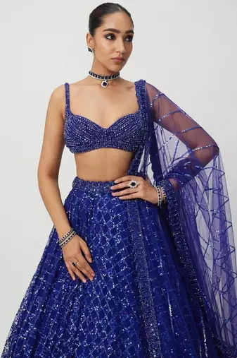 Royal Blue Butterfly Net Lehenga Choli with Dual Sequins and Jari Embroidery Bridal Wear