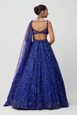 Royal Blue Butterfly Net Lehenga Choli with Dual Sequins and Jari Embroidery Bridal Wear 3