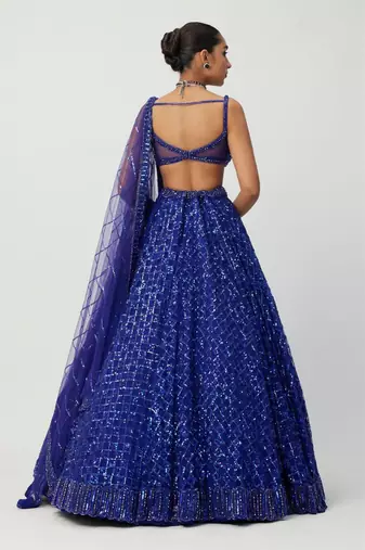 Royal Blue Butterfly Net Lehenga Choli with Dual Sequins and Jari Embroidery Bridal Wear