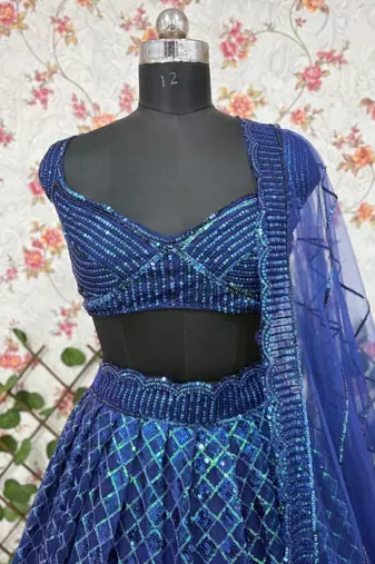 Royal Blue Butterfly Net Lehenga Choli with Dual Sequins and Jari Embroidery Bridal Wear