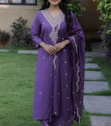 Viscose Chanderi Embroidery Work Purple A-line Kurta