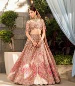 Designer Slub Silk Embroidered Peach Pink Elegance Lehenga Choli With Dupatta