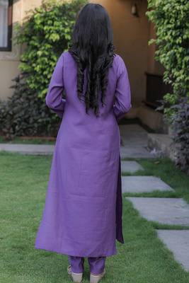 Viscose Chanderi Embroidery Work Purple A-line Kurta 4