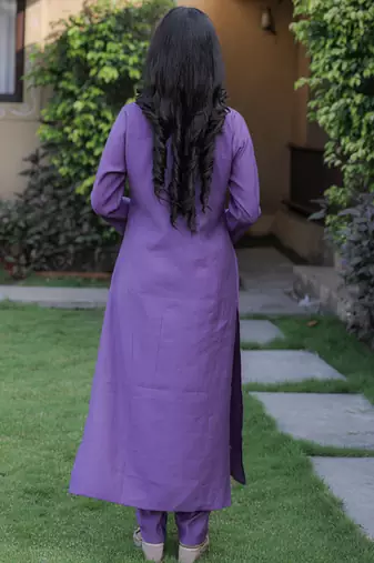 Viscose Chanderi Embroidery Work Purple A-line Kurta
