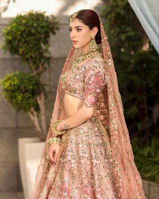 Designer Slub Silk Embroidered Peach Pink Elegance Lehenga Choli With Dupatta 2