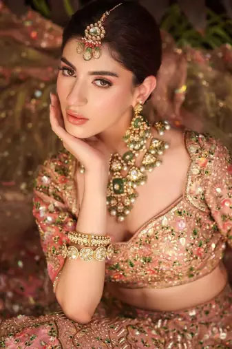 Designer Slub Silk Embroidered Peach Pink Elegance Lehenga Choli With Dupatta