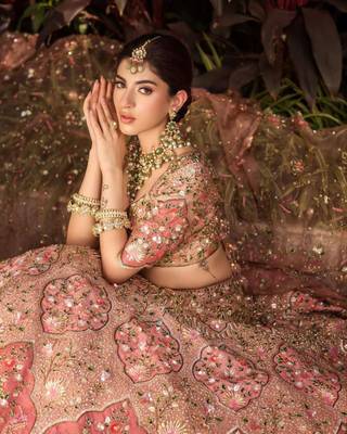 Designer Slub Silk Embroidered Peach Pink Elegance Lehenga Choli With Dupatta 4