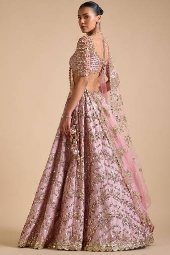 Beautiful Pink Colour Chinon Silk Fabric Multi Thread And Heavy Sequins Lehenga Choli