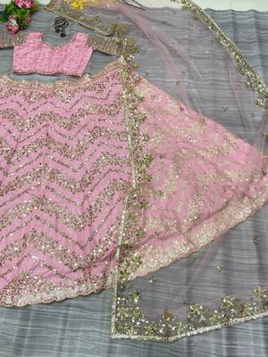 Beautiful Pink Colour Chinon Silk Fabric Multi Thread And Heavy Sequins Lehenga Choli 4