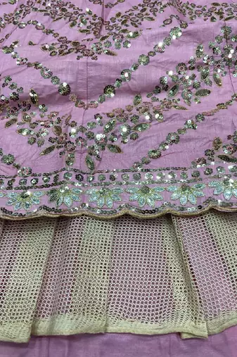 Beautiful Pink Colour Chinon Silk Fabric Multi Thread And Heavy Sequins Lehenga Choli