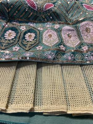 Sea Green Sequin Pearl Embroidered Kasturi Silk Lehenga Set 6