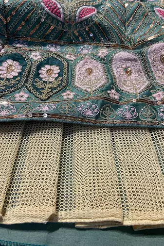 Sea Green Sequin Pearl Embroidered Kasturi Silk Lehenga Set