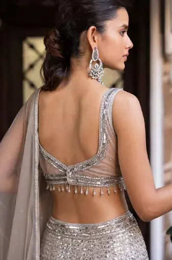 Silver Embroidererd Silk Lehenga Set With Dupatta