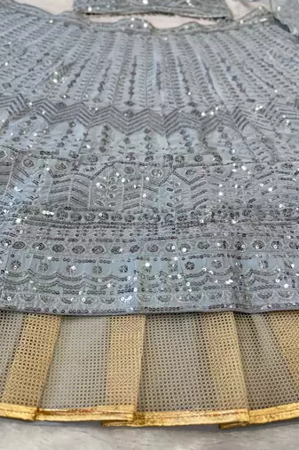 Silver Embroidererd Silk Lehenga Set With Dupatta