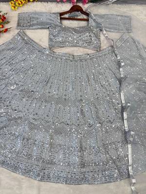 Silver Embroidererd Silk Lehenga Set With Dupatta 5