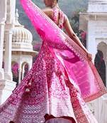 Rani Pink Thread Zari Sequins Foil Mirror Work Georgette Lehenga Choli