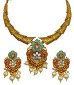 ​antique gold plated rubygreen  & gold meenakari necklace set with pearl drops.