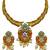 ​antique gold plated rubygreen  & gold meenakari necklace set with pearl drops.