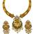 ​antique gold plated rubygreen  & gold meenakari necklace set with pearl drops.