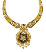 ​antique gold plated black & gold meenakari necklace set with pearl drops.