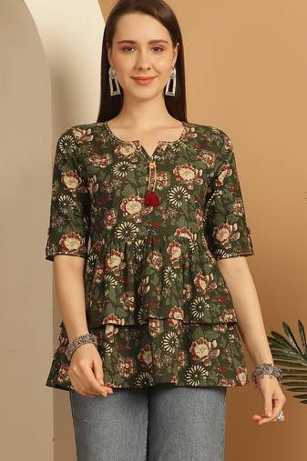 women's pure cotton jaipuri printed short top
