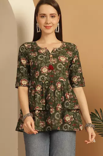 women's pure cotton jaipuri printed short top