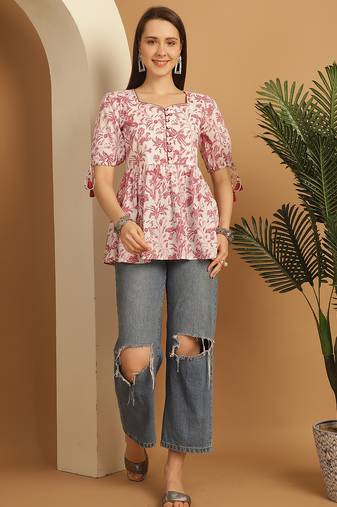 women's pure cotton jaipuri printed short top