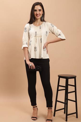 women's pure cotton jaipuri printed short top