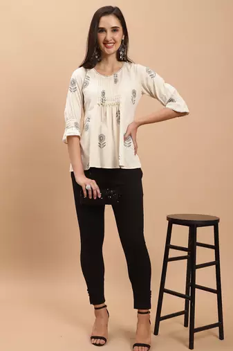 women's pure cotton jaipuri printed short top