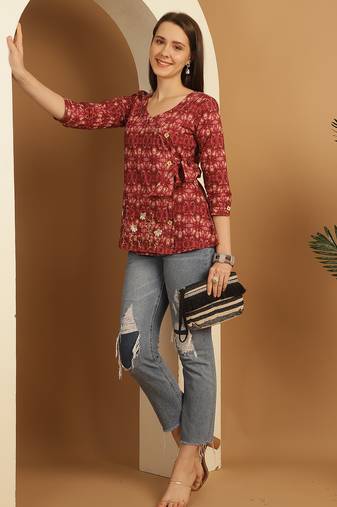 women's pure cotton jaipuri printed short top