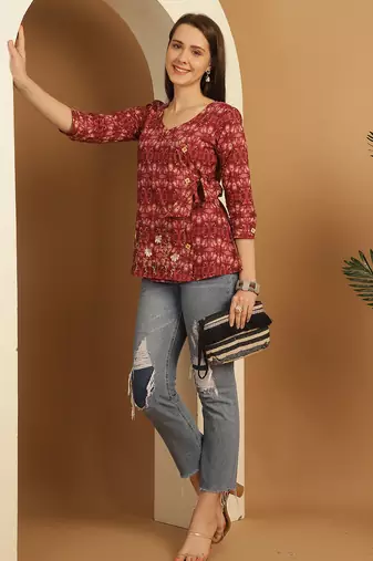 women's pure cotton jaipuri printed short top